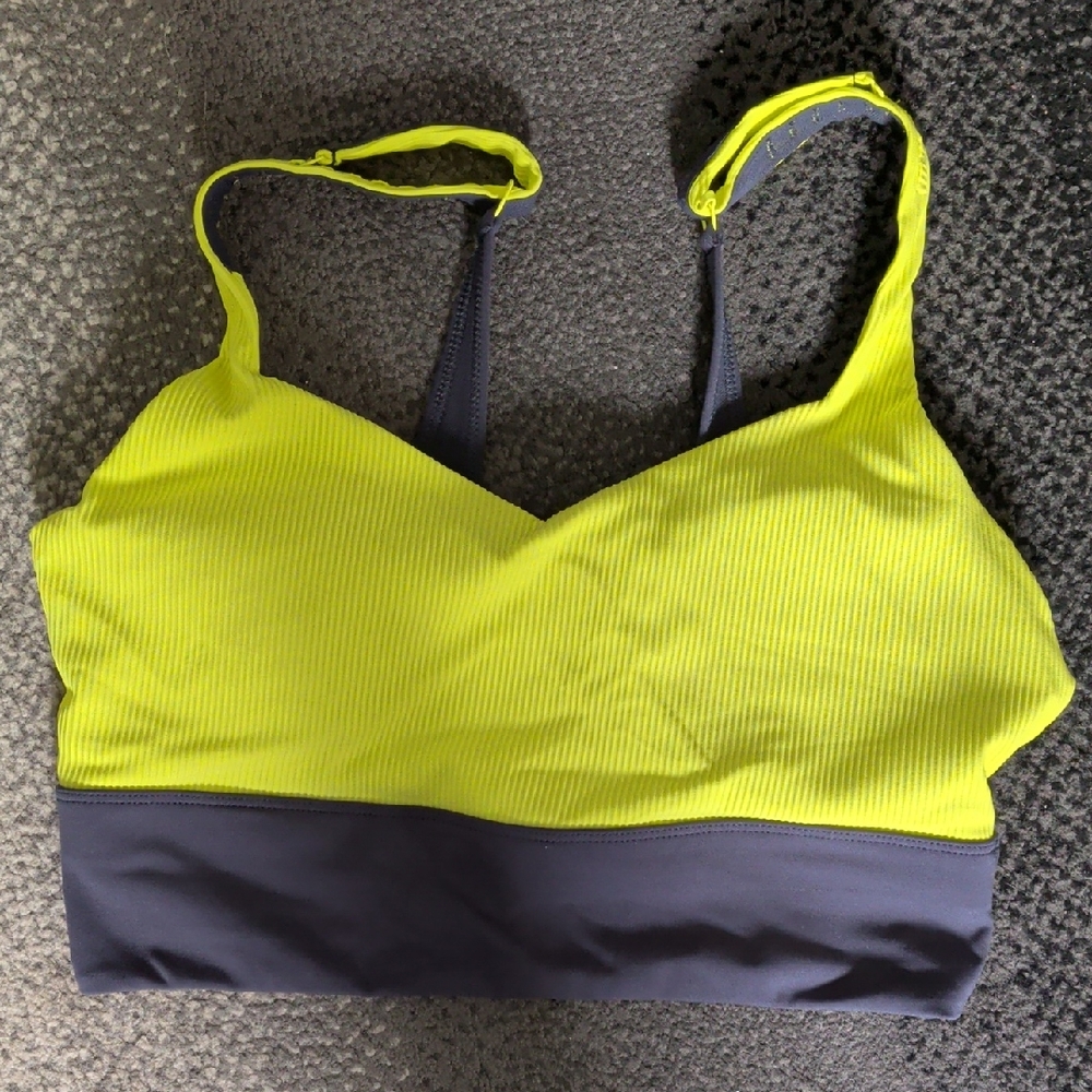 ZYIA Neon Yellow & Charcoal Ribbed Sports Bralette
